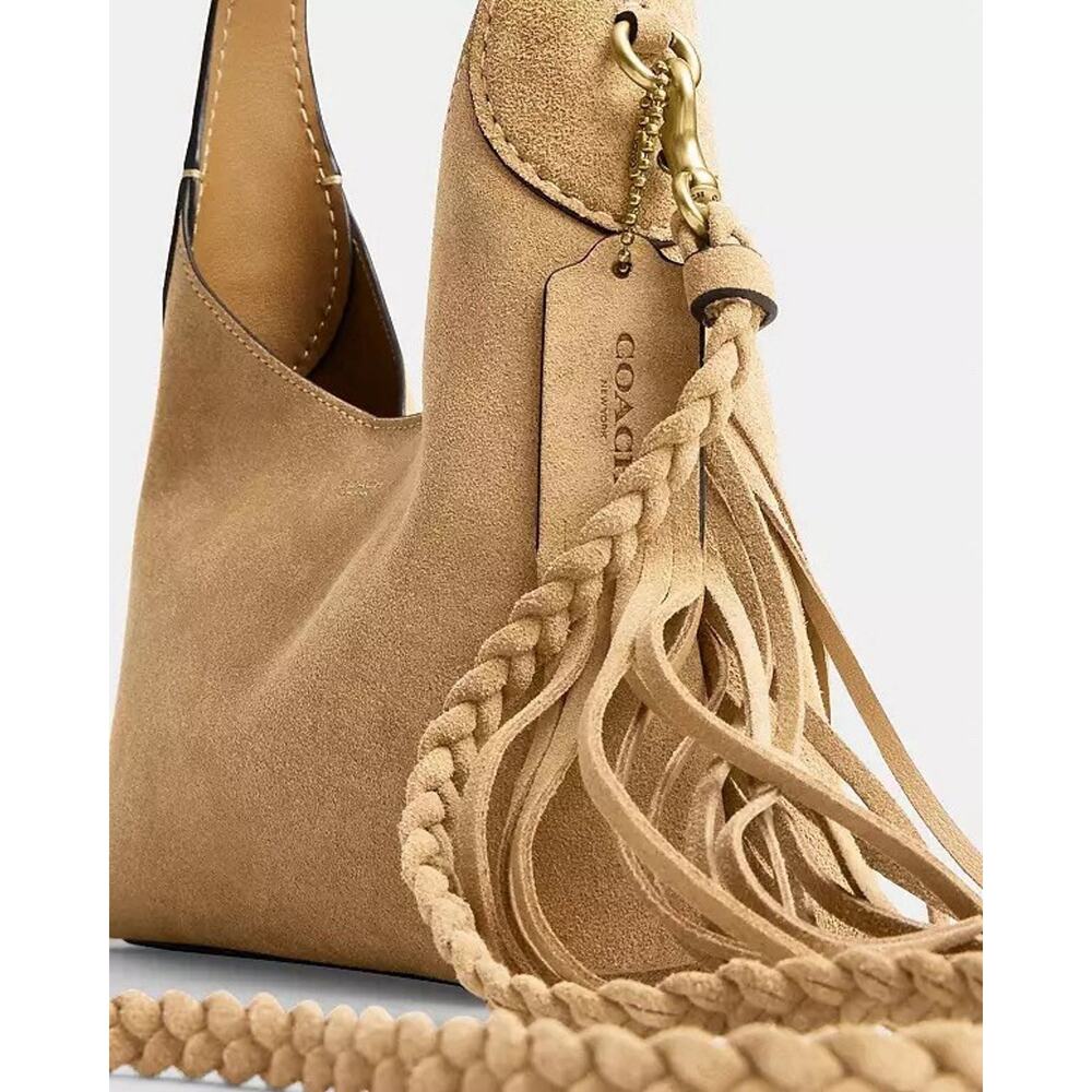 Coach Tan Suede Shoulder Bag with Braided Strap - Picture 6 of 14